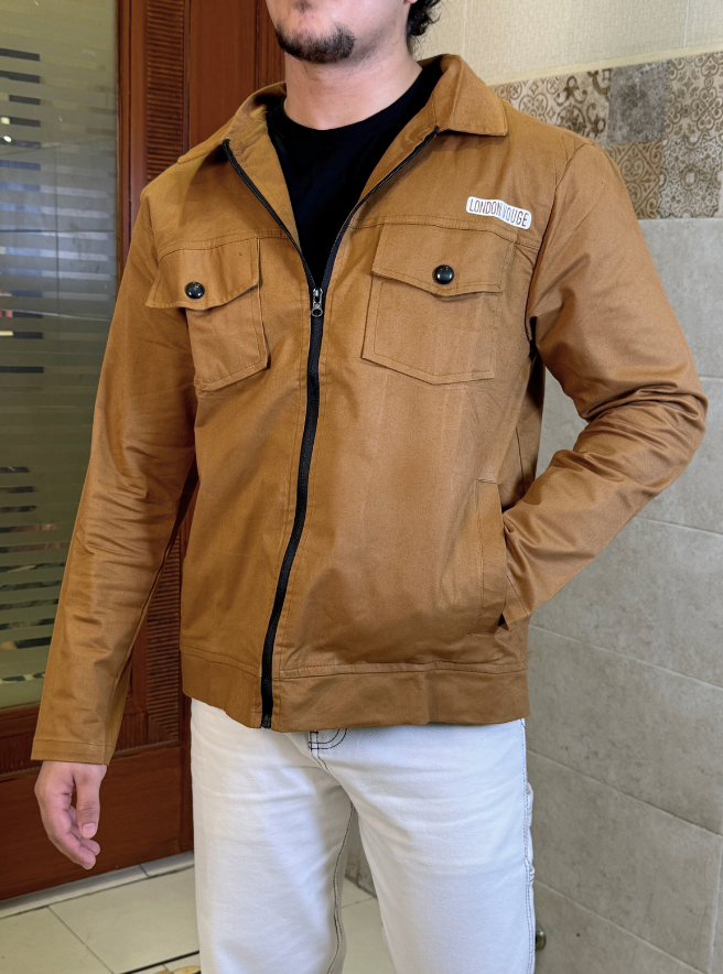 LV Men's  Premium Full Sleeves Cotton Jeans  Mustard Jacket LV#FCJ01