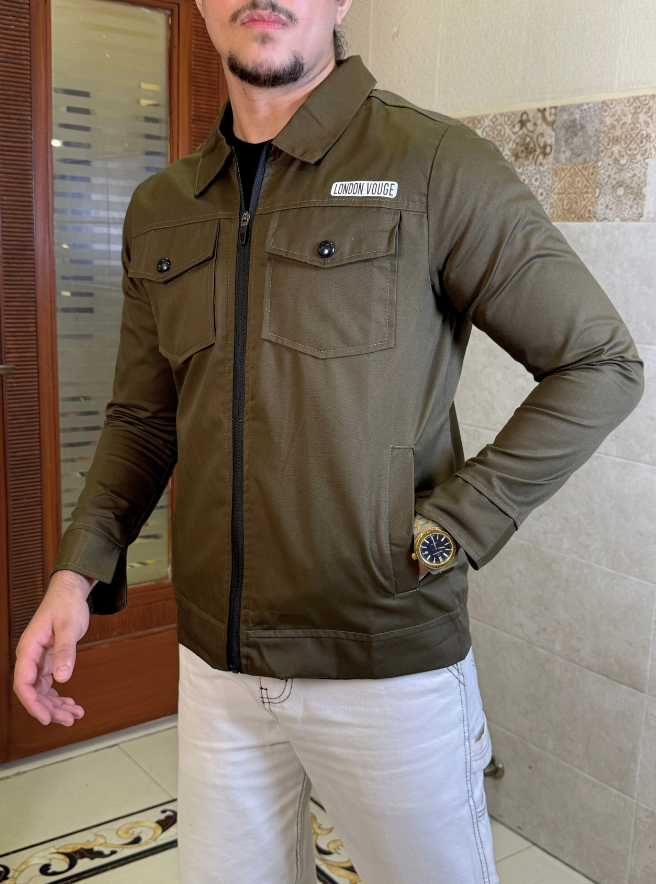 Premium Olive Green  Full Sleeves Cotton Jeans Jacket