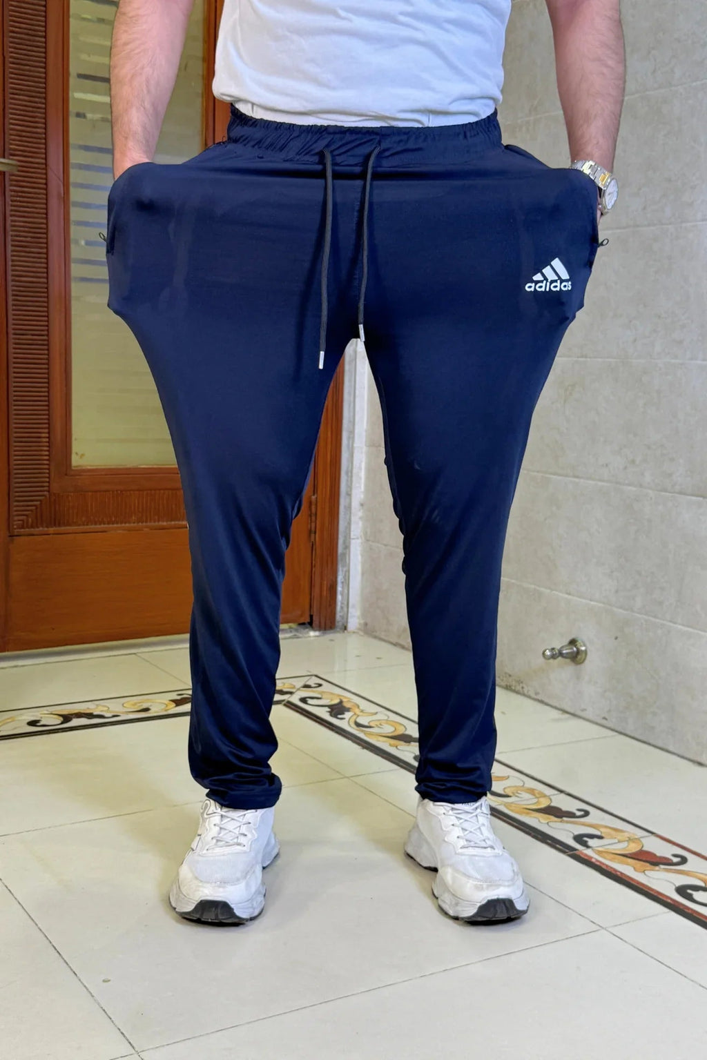 Mens Imported 4 way Lycra 2 Striped Net ADDS Blue Trouser