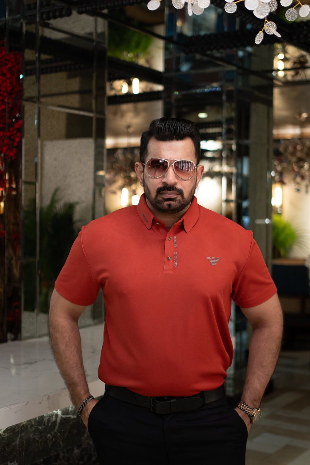 ITALIAN TEXTURED STITCHLESS POLO SHIRT LVPS-011 CARROT RED