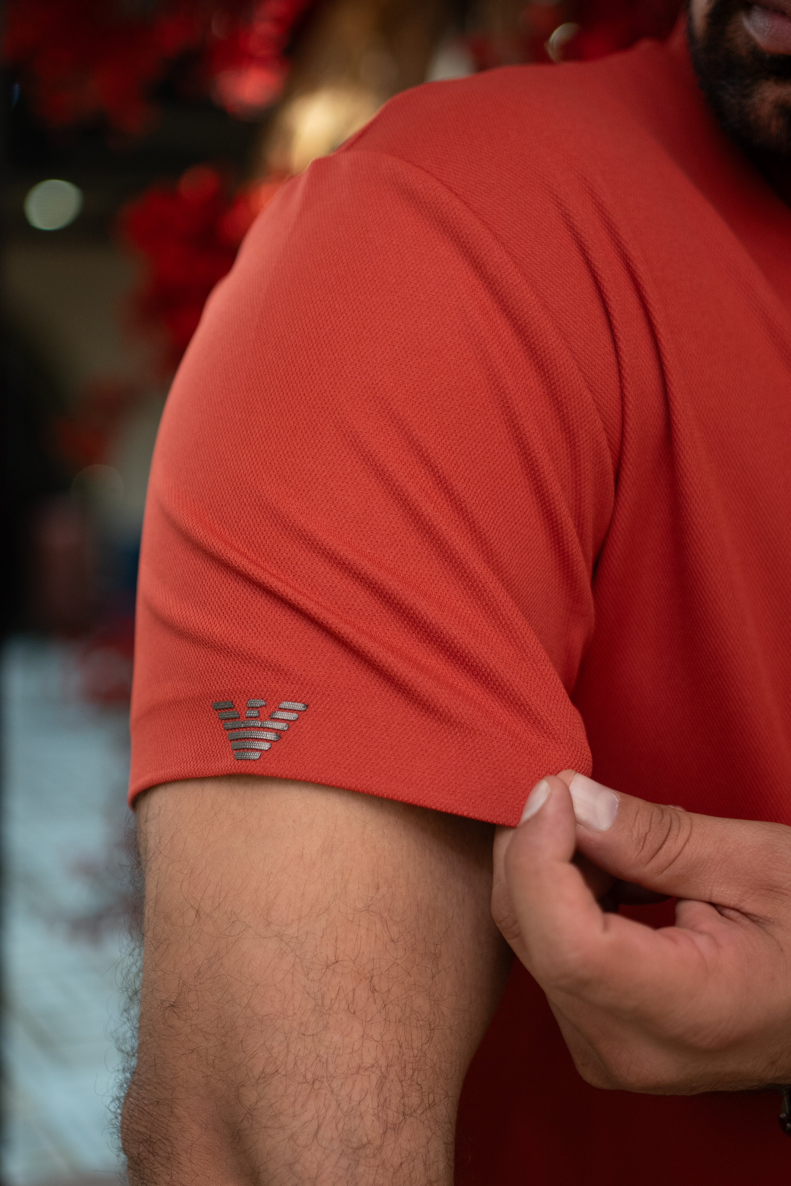 ITALIAN TEXTURED STITCHLESS POLO SHIRT LVPS-011 CARROT RED