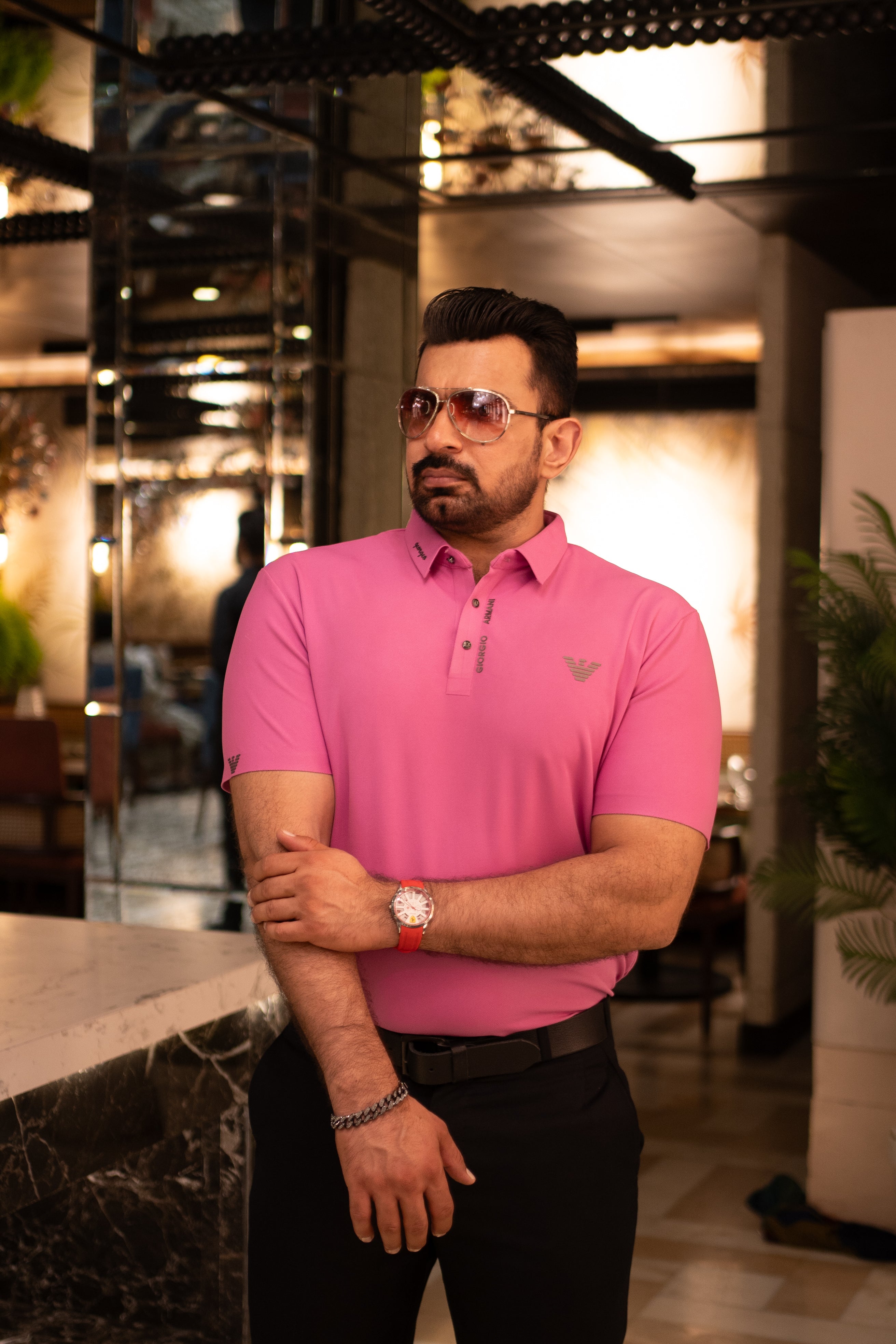 ITALIAN TEXTURED STITCHLESS POLO SHIRT LVPS-07 PINK