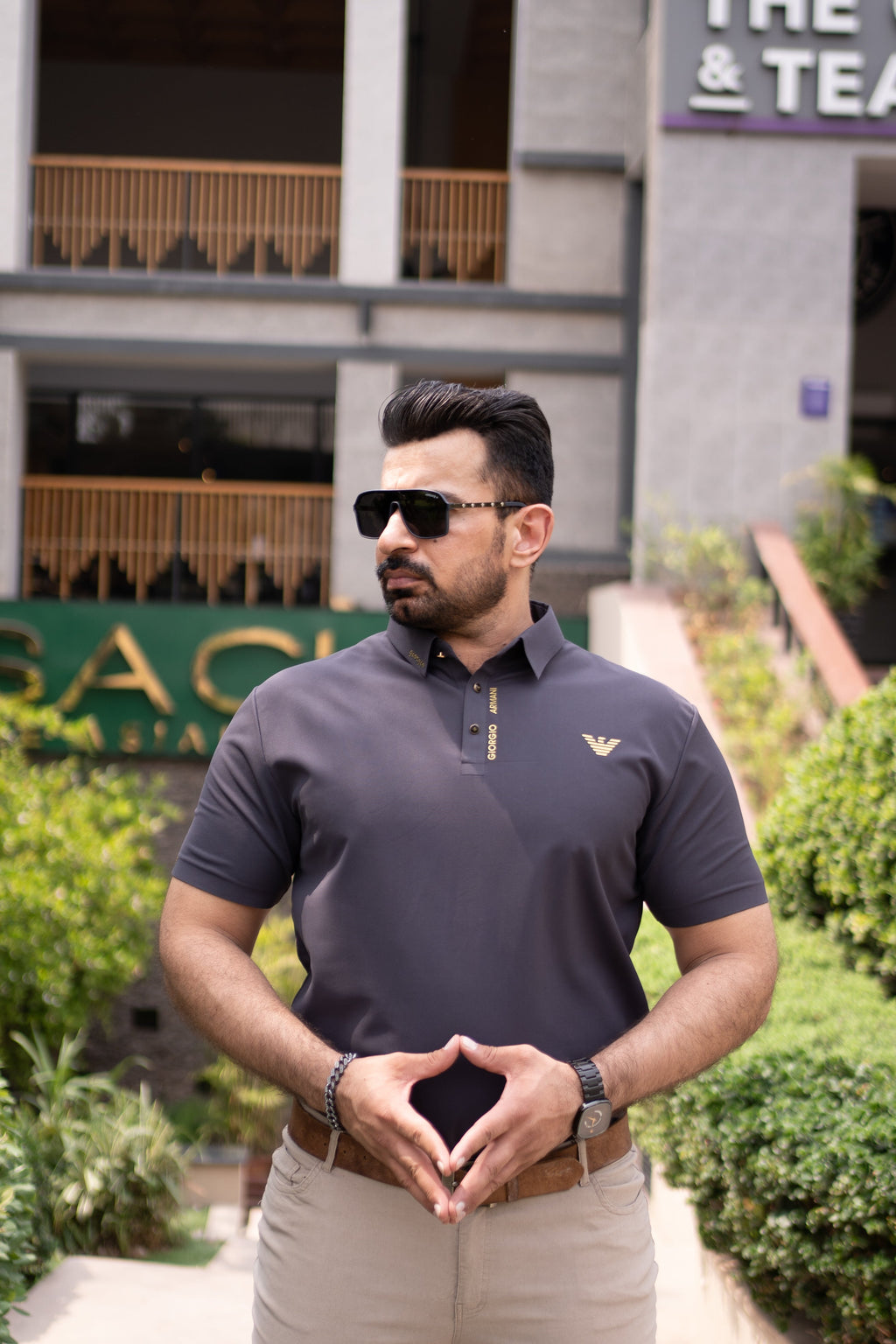 ITALIAN TEXTURED STITCHLESS POLO SHIRT LVPS CHARCOAL GRAY