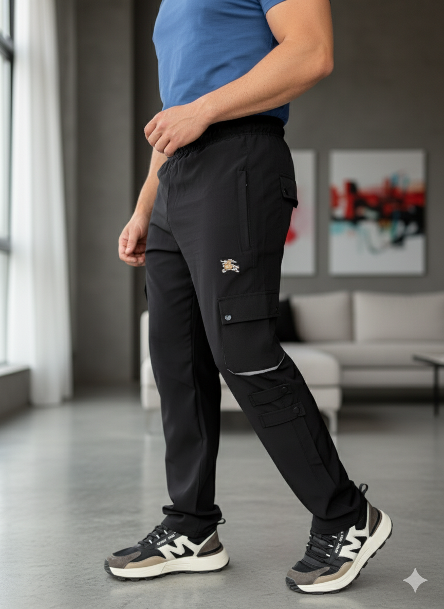 Imported Black  Micro Relaxed Fit 6 Pocket Cargo