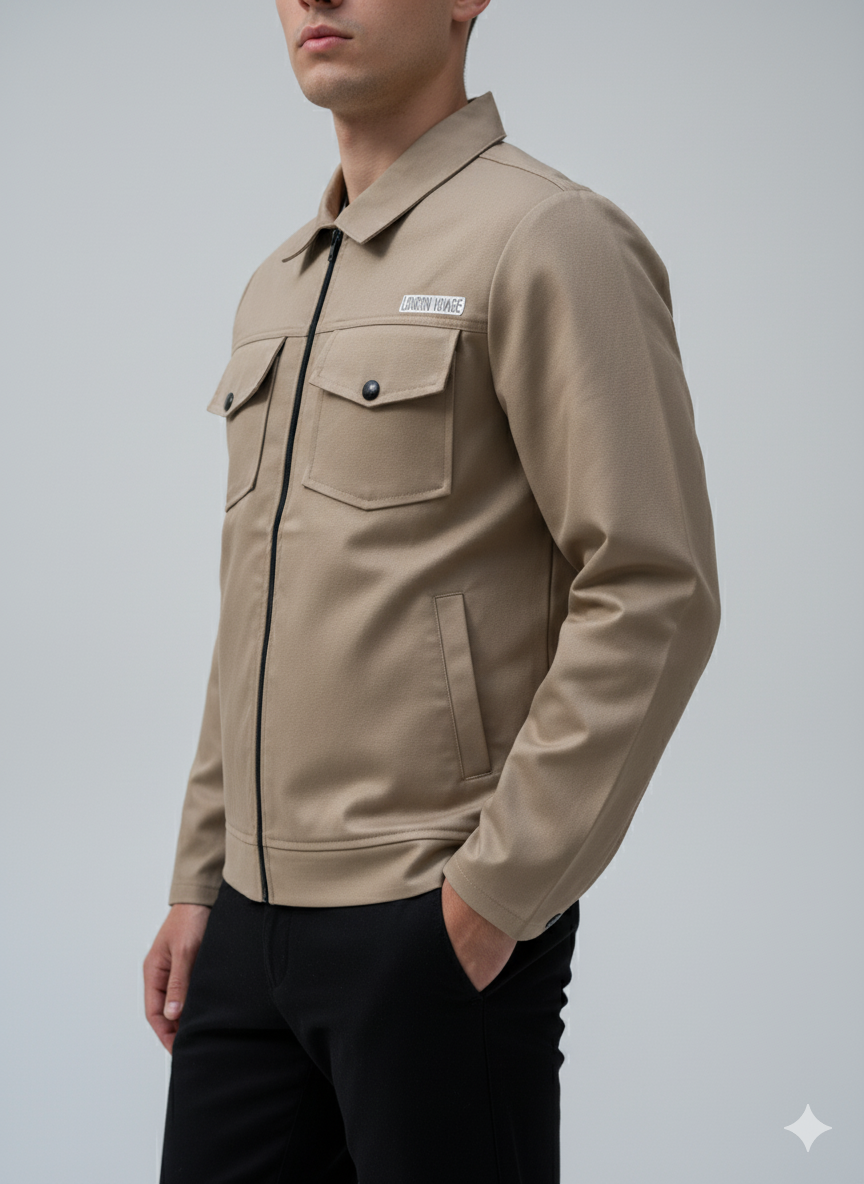 Premium Light Beige  Full Sleeves Cotton Jeans Jacket