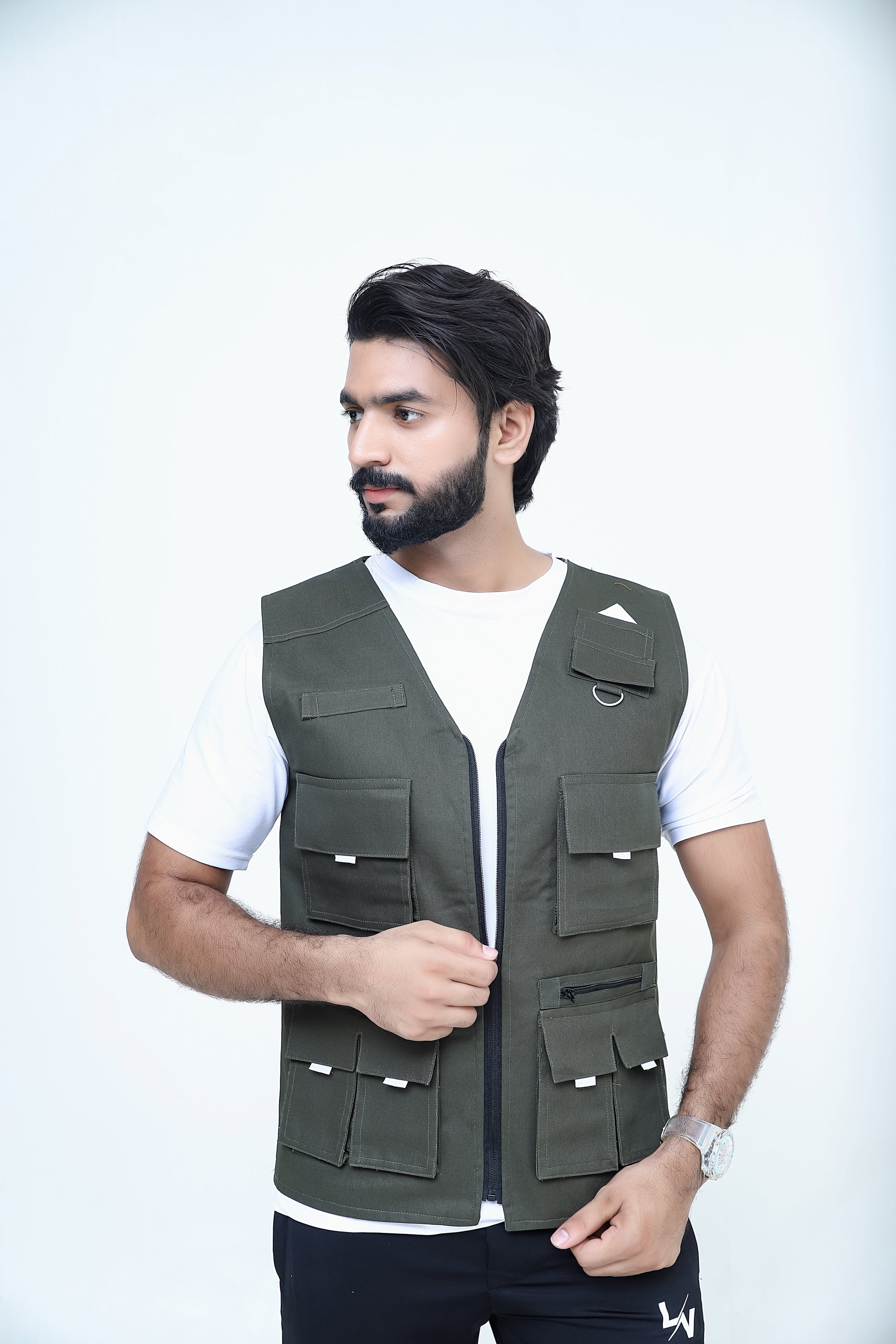 Men's Trendy Cotton Sleeveless Green Sidhu Jacket-LV#041