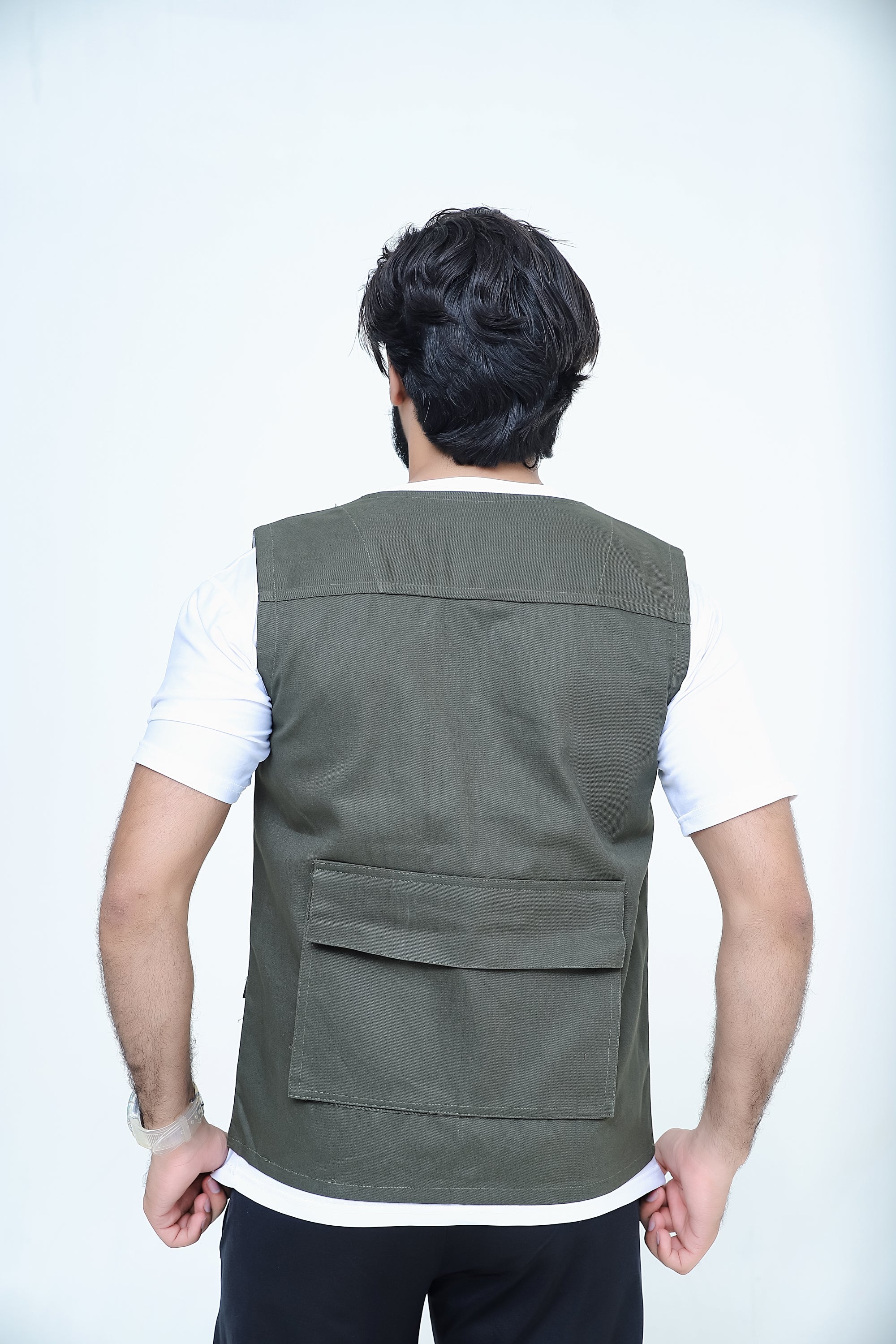 Men's Trendy Cotton Sleeveless Green Sidhu Jacket-LV#041
