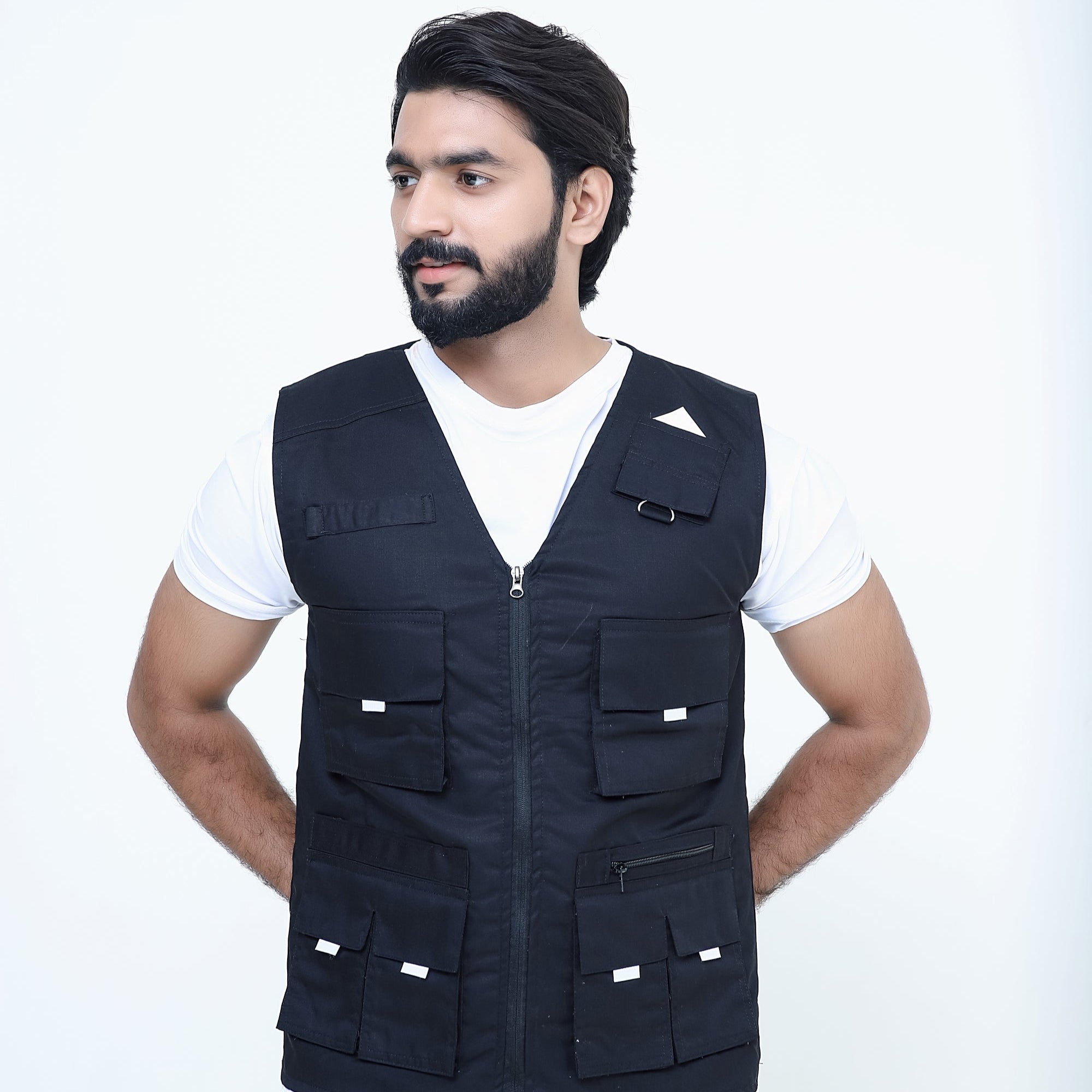 Men's Trendy Cotton Sleeveless Black Sidhu Jacket-LV#038