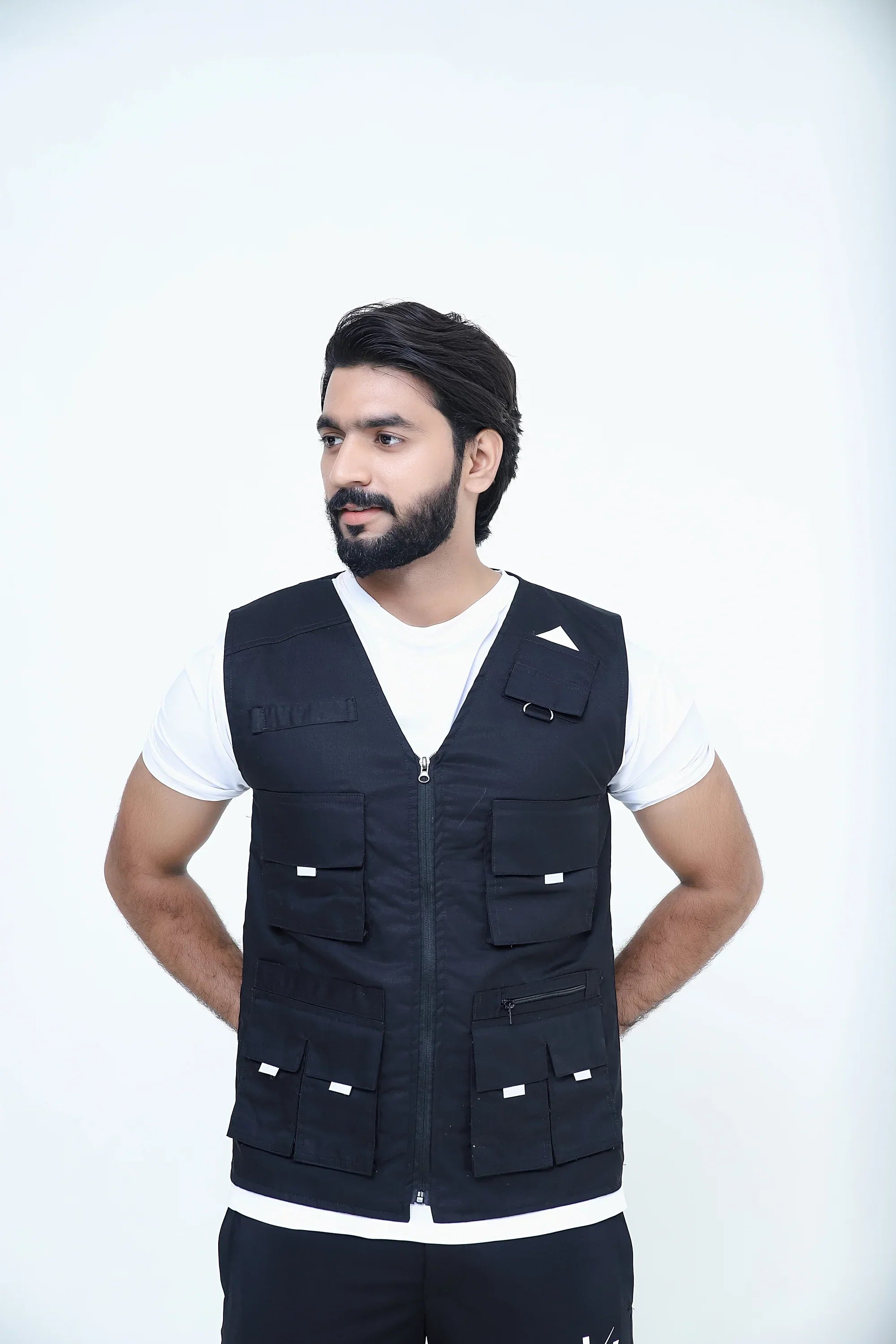 Men's Trendy Cotton Sleeveless Black Sidhu Jacket-LV#038