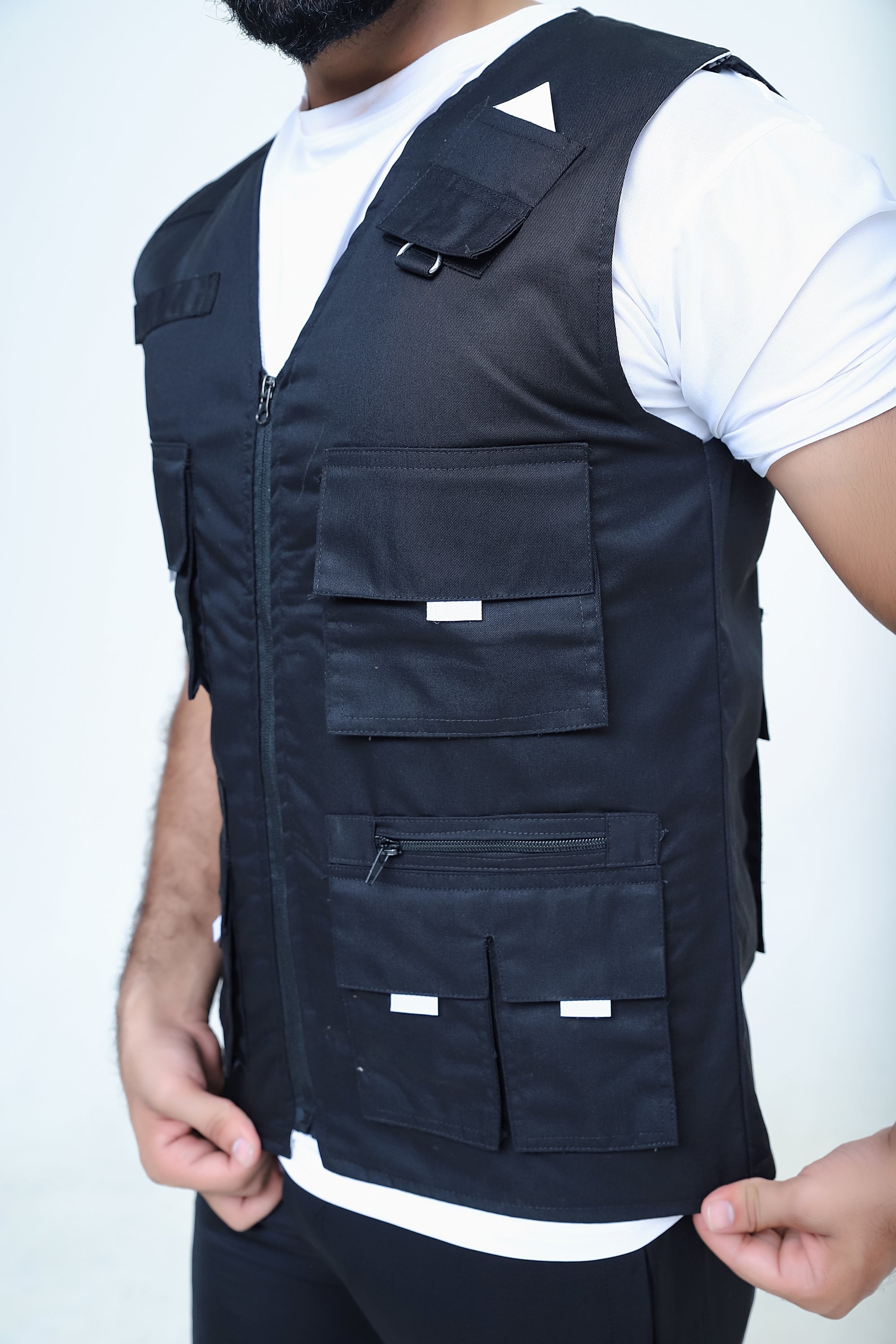 Men's Trendy Cotton Sleeveless Black Sidhu Jacket-LV#038