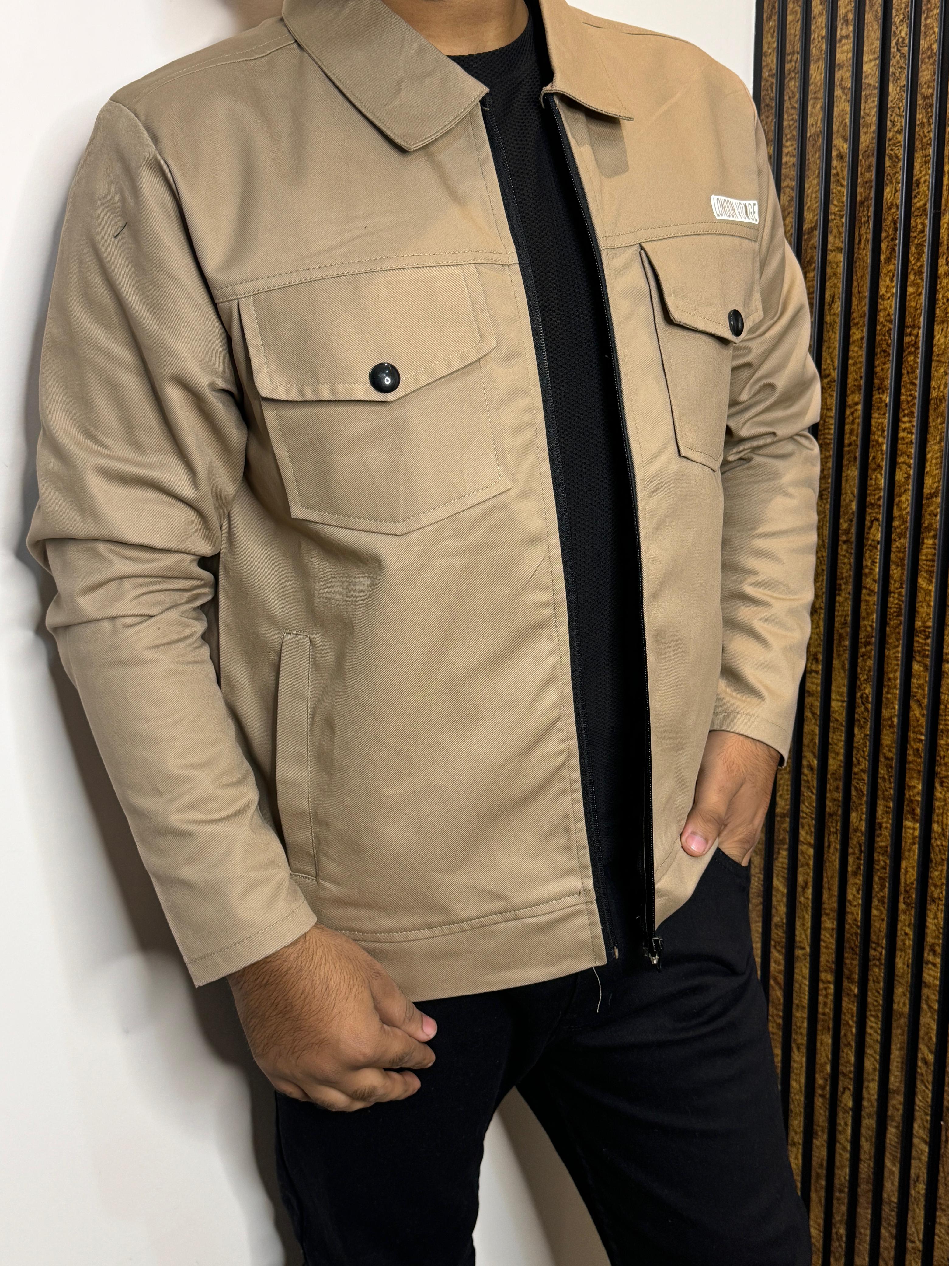 Premium Light Beige  Full Sleeves Cotton Jeans Jacket