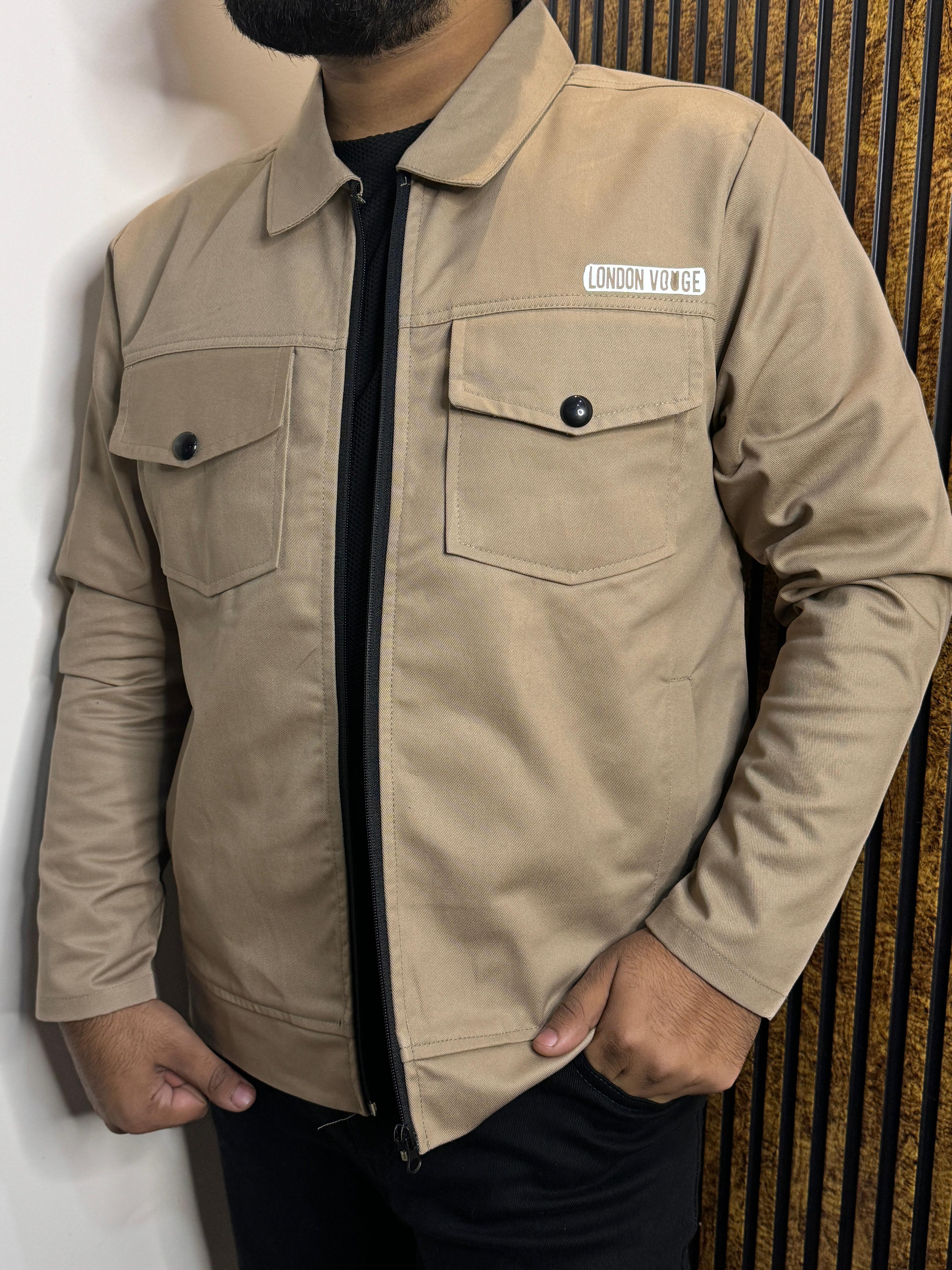 Premium Light Beige  Full Sleeves Cotton Jeans Jacket