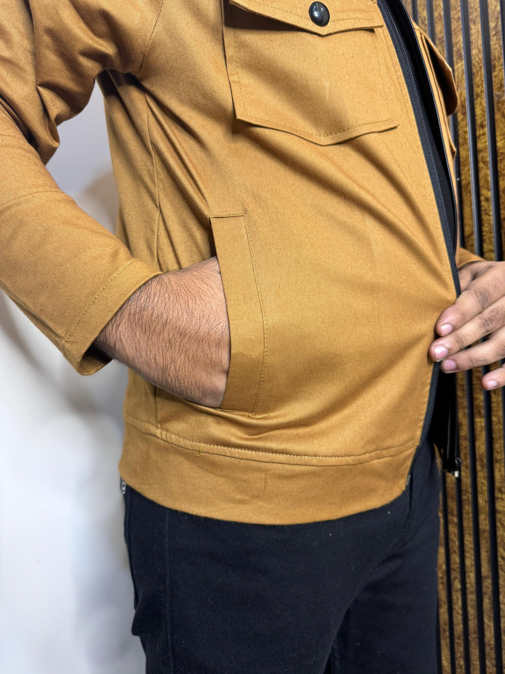 LV Men's  Premium Full Sleeves Cotton Jeans  Mustard Jacket LV#FCJ01