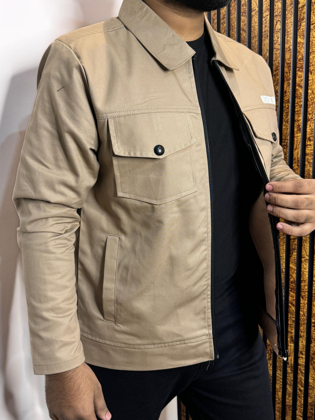 Premium Light Beige  Full Sleeves Cotton Jeans Jacket